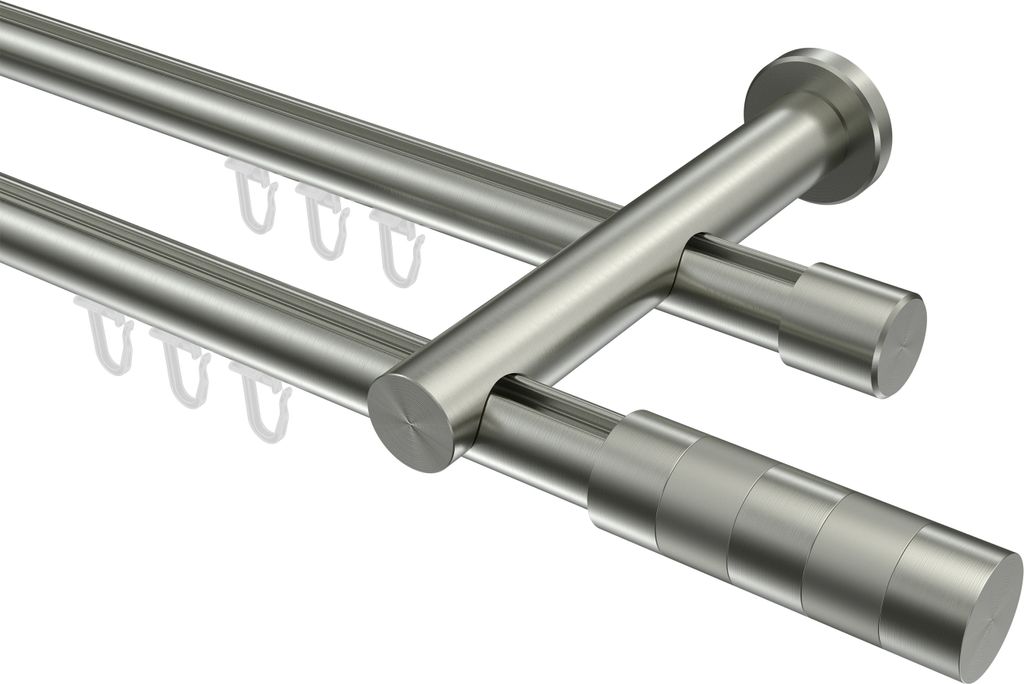 Interdeco Innenlaufstange / Gardinenstange mit Innenlauf Edelstahl-Optik, Typ Platon Mavell (Zylinder Bicolor), 20 mm Ø 2-läufig, 120 cm
