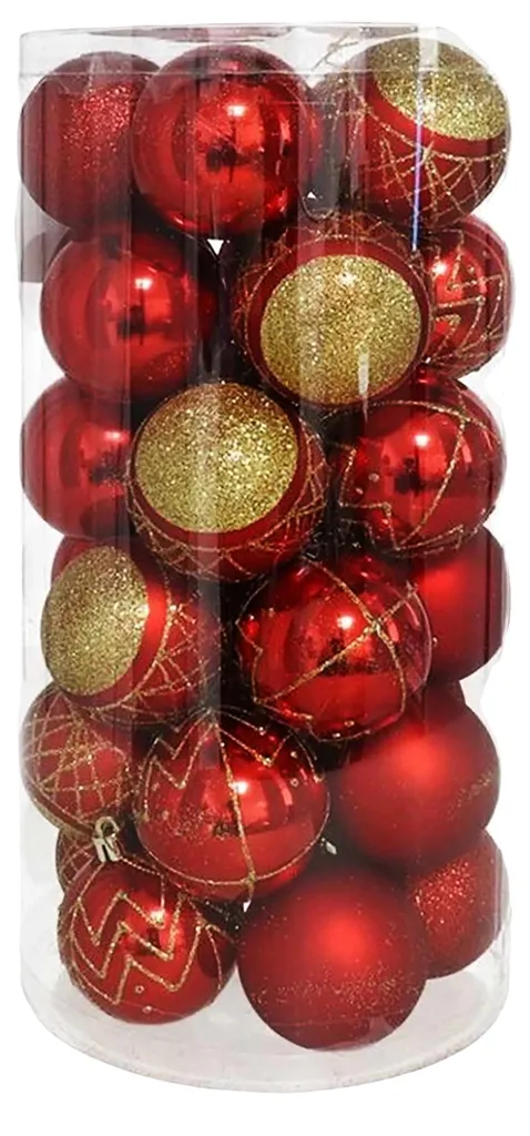 Kit boules de Noël incassables rouges 6 cm lot de 60 pour grand sapin