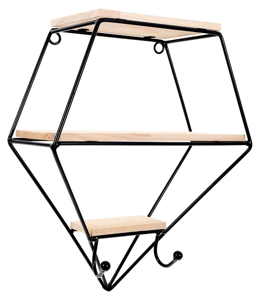 Wandregal mit Haken - Schwarzes Floating Shelf für Schlafzimmer und Flur