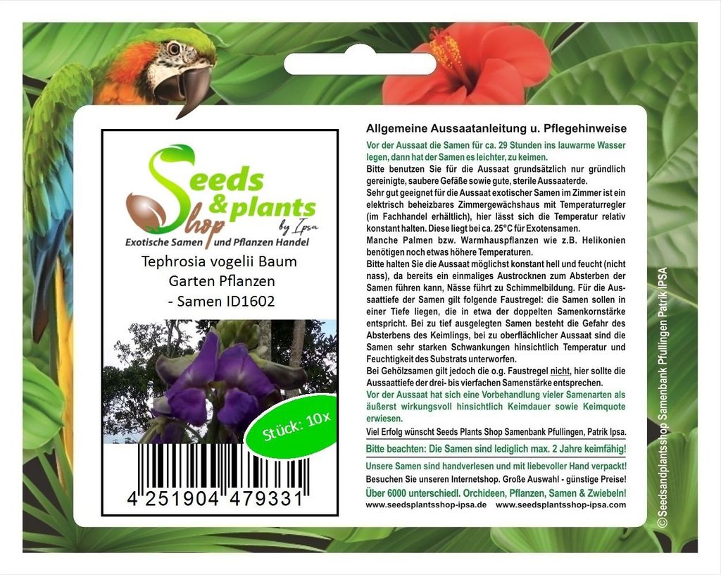 10x Tephrosia vogelii Fischgiftbohne Baum Garten Pflanzen - Samen ID1602