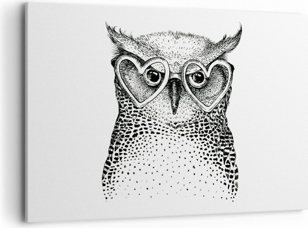 Bild auf Leinwand - Leinwandbild - Mode Design Eule Aquarell - 120x80cm - Wand Bild - Wanddeko - Leinwanddruck - Bilder - Kunstdruck - Wanddekorati...
