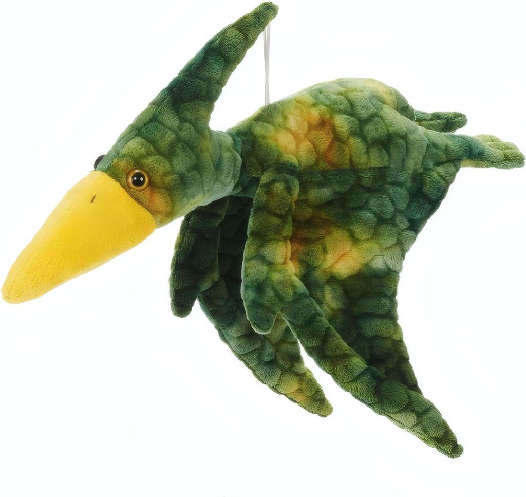 A plush toy dinosaur is shown against a white background.