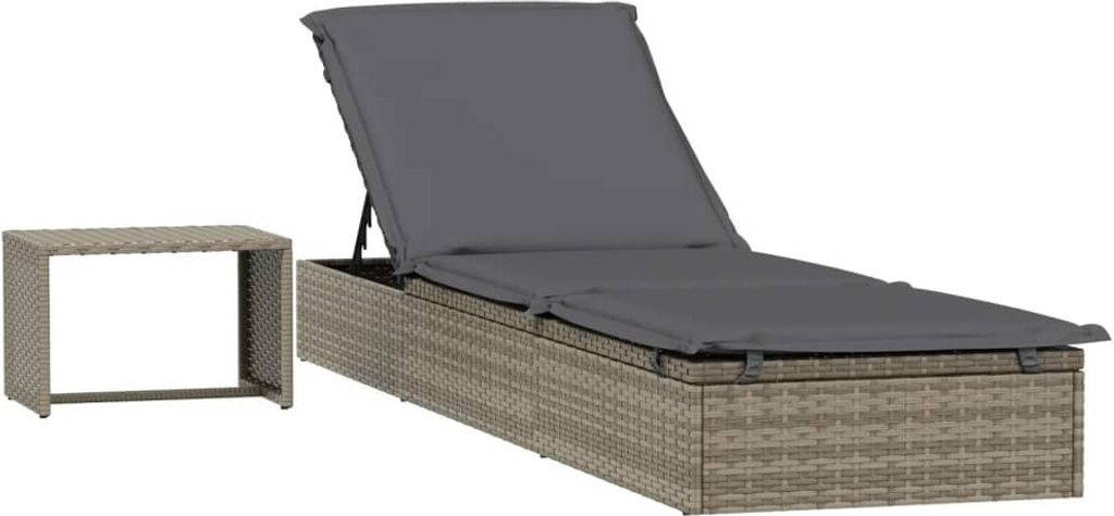 Sonnenliege 1 Stk. mit Tisch Grau Poly Rattan