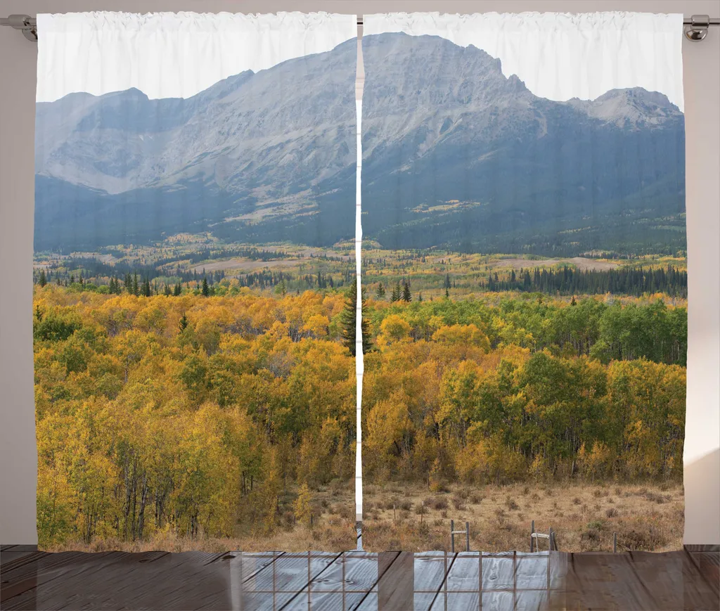 Rideau de Décoration Salon Style Nature Montagne 280x225cm Gris Bleu