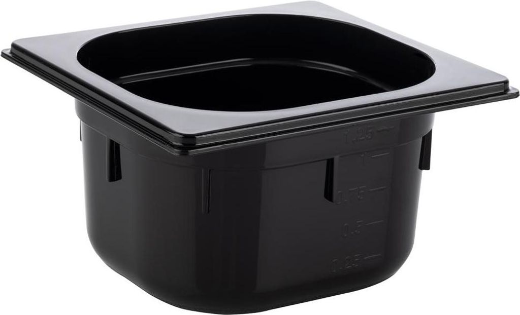 APS 82077 GN 1/6 Behälter, Polycarbonat, 17,6 x 16,2 cm, Tiefe 100 mm, 1,5 Liter, schwarz