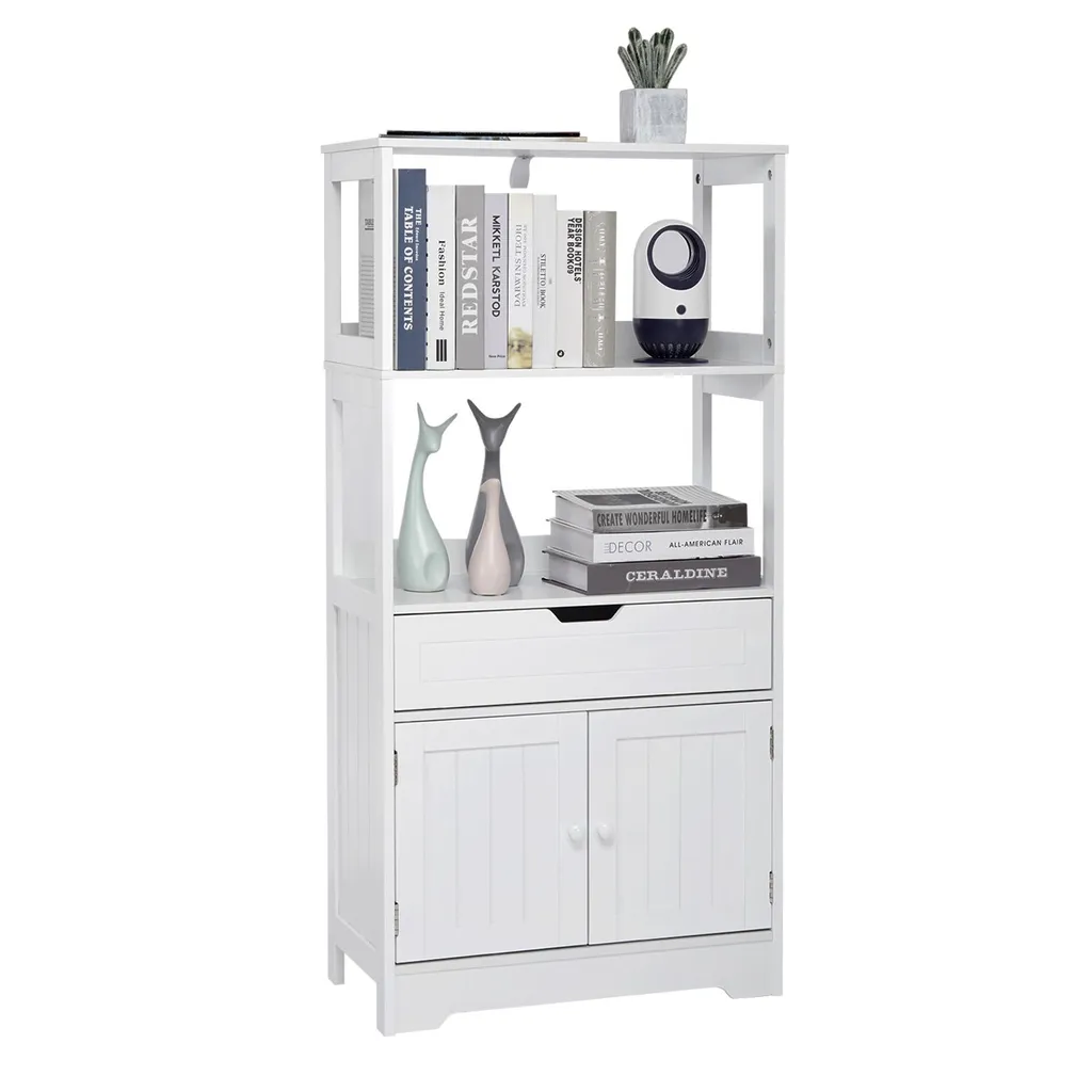 Armoire de Salle de Bain Blanche 121cm avec Tiroir de Rangement Chic