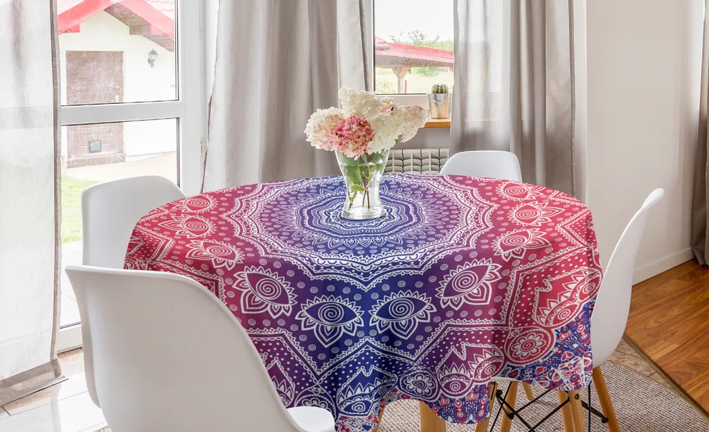 ABAKUHAUS Tovaglia rotonda Mandala, Hippie Ombre Boho Asian, Tovaglia circolare per sala da pranzo, decorazione cucina, 150 cm, blu rubino reale