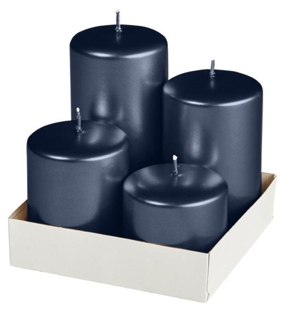 Adventset Stumpenkerzen Metallic Matt Blueberry Ø 60 mm, 4 Stück