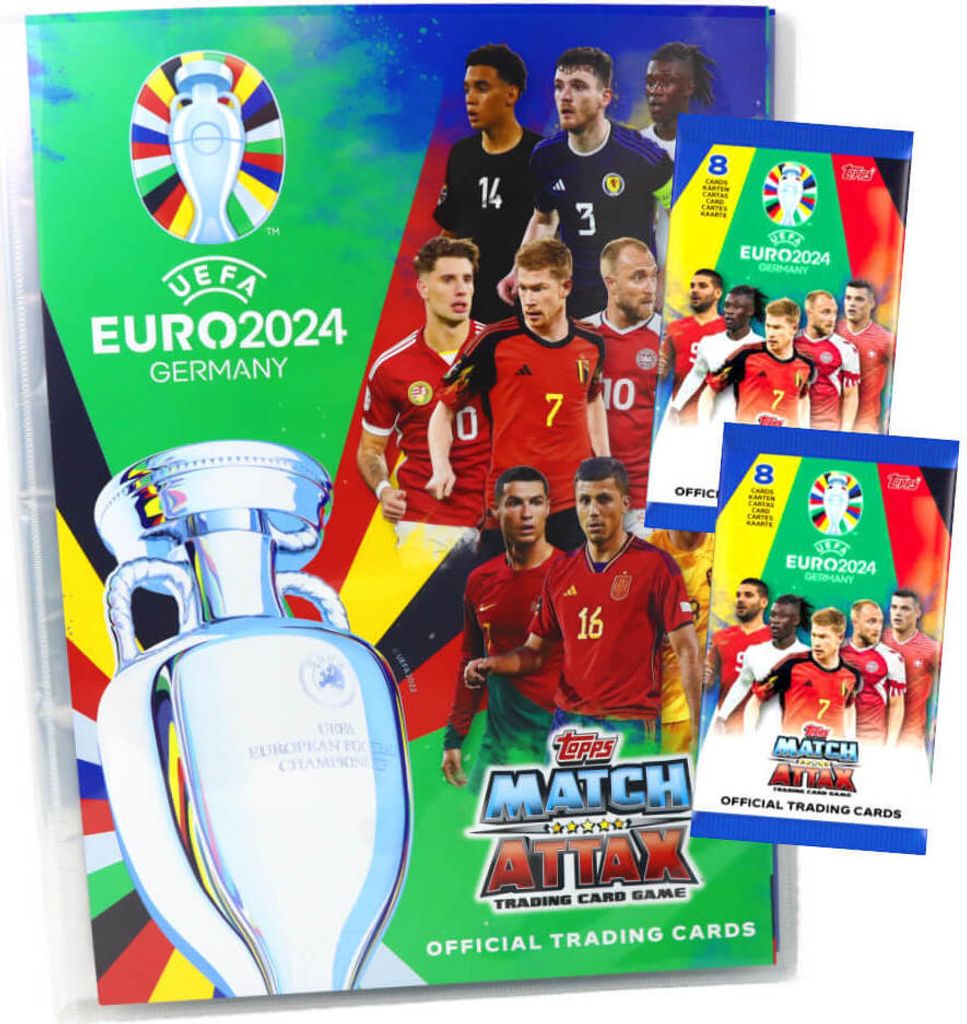 Topps UEFA EURO 2024 Germany Match Attax Karten - EM Sammelkarten - 1 Mappe + 2 Booster