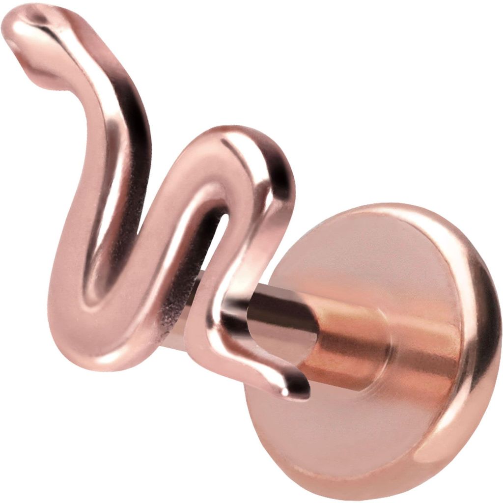 Ohrpiercing, Nasenpiercing Titan Labret mit Push Fit SCHLANGE RoséGold Stablänge: 7mm | Stabstärke: 1mm