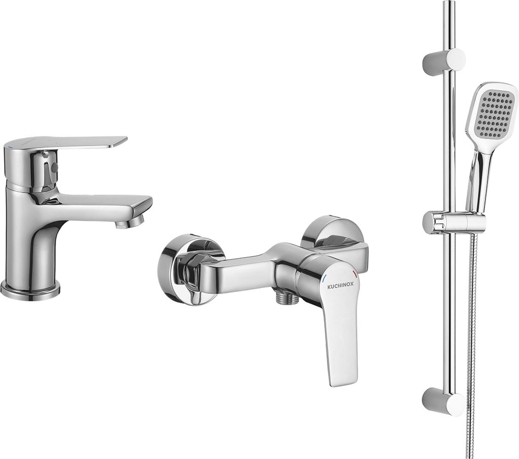 BADLAND Komplette Set Brausearmatur Waschtischarmatur BORGO mit Handbrause für Badezimmer in Chrom