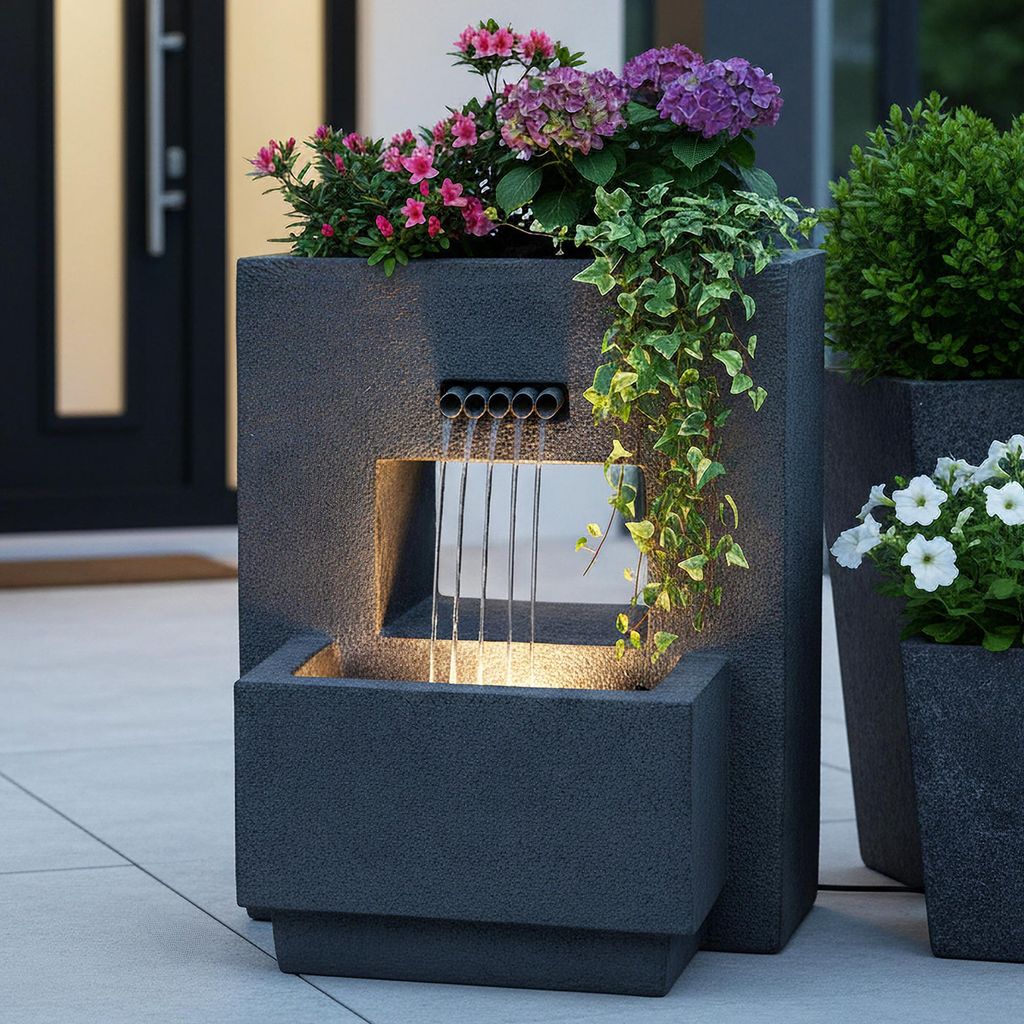 Gartenbrunnen mit Beleuchtung bepflanzbar Betonoptik 57 cm Produktbild 