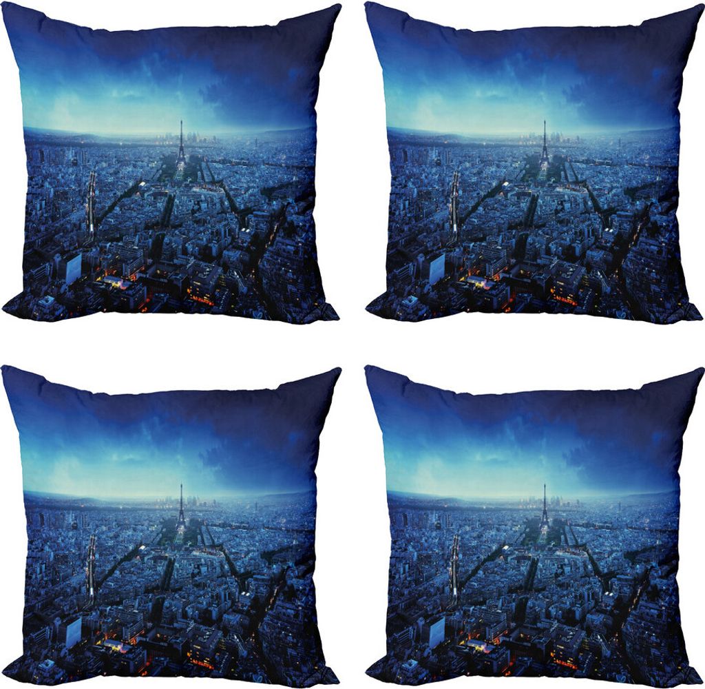 ABAKUHAUS Stadtansicht Kissenbezug Set (4 Stück), Eiffelturm Stadtansicht, Moderner Doppelseitiger Digitaldruck, 45 cm x 45 cm, Navy blau