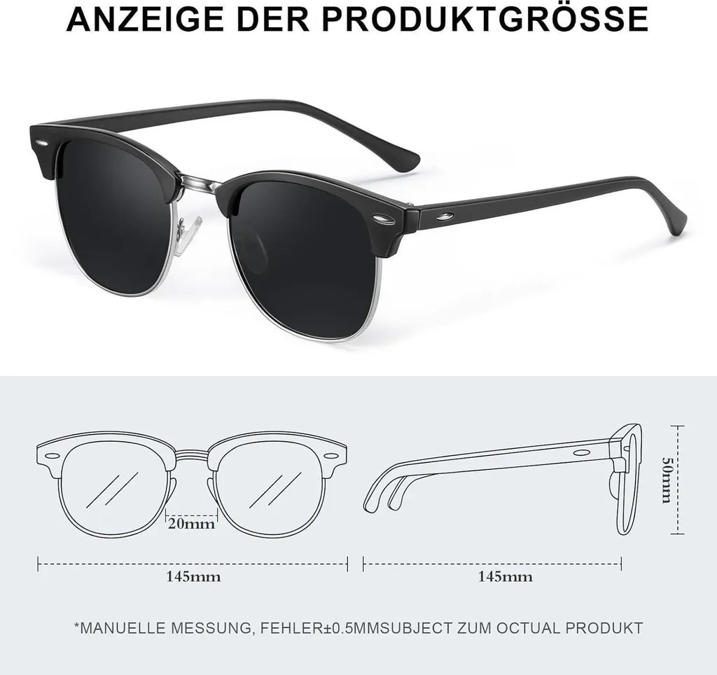 Occhiali da Sole Polarizzati Neri UV400 Mezza Montatura | Acquista Ora - 3