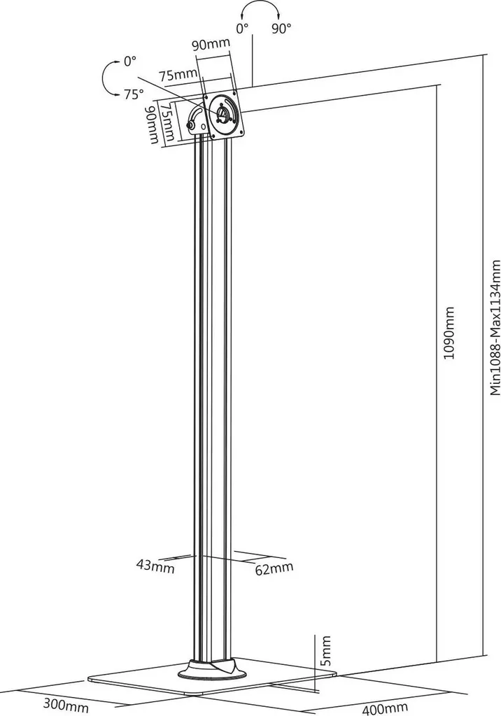 Pied de sol pour support tablette blanc avec gestion de câble discrète - 2