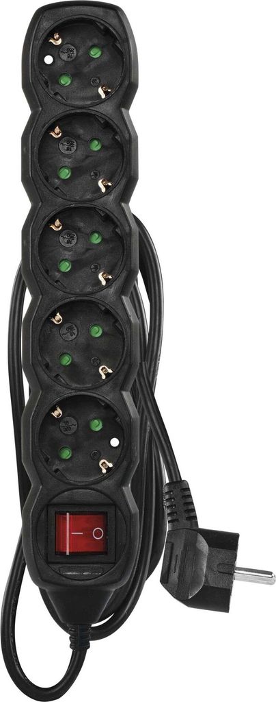 Steckdosenleiste 1,5 m / 5 Steckdosen / Schalter / schwarz / PVC / 1,5 mm2