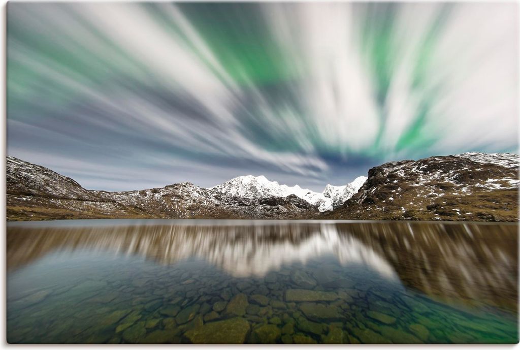 ARTland Leinwandbild Polarlicht über einer Bergkette I Größe: 120x80 cm