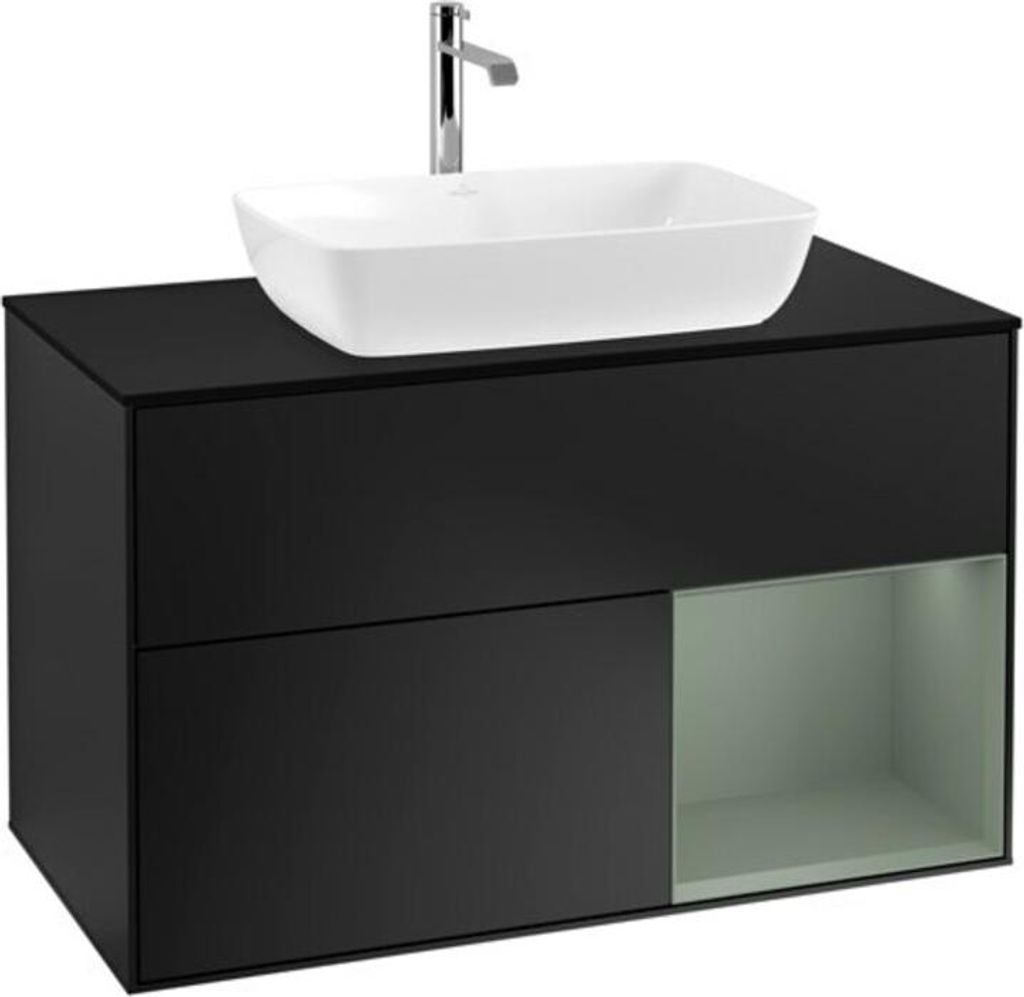 V&B Waschtischunterschrank Wandbeleuchtung Finion 100, Pl bla m, Reg Oli. m Lac, bla m Lac