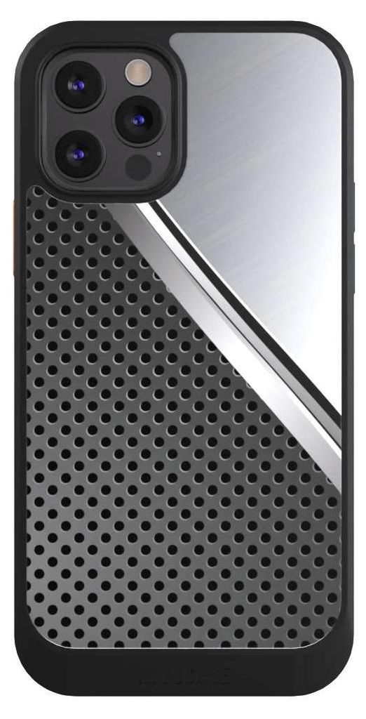 NIVOCASE Hülle für Apple iPhone 12 Pro Handyhülle NIVOcore Case Schwarz Carbon Metall Stahl