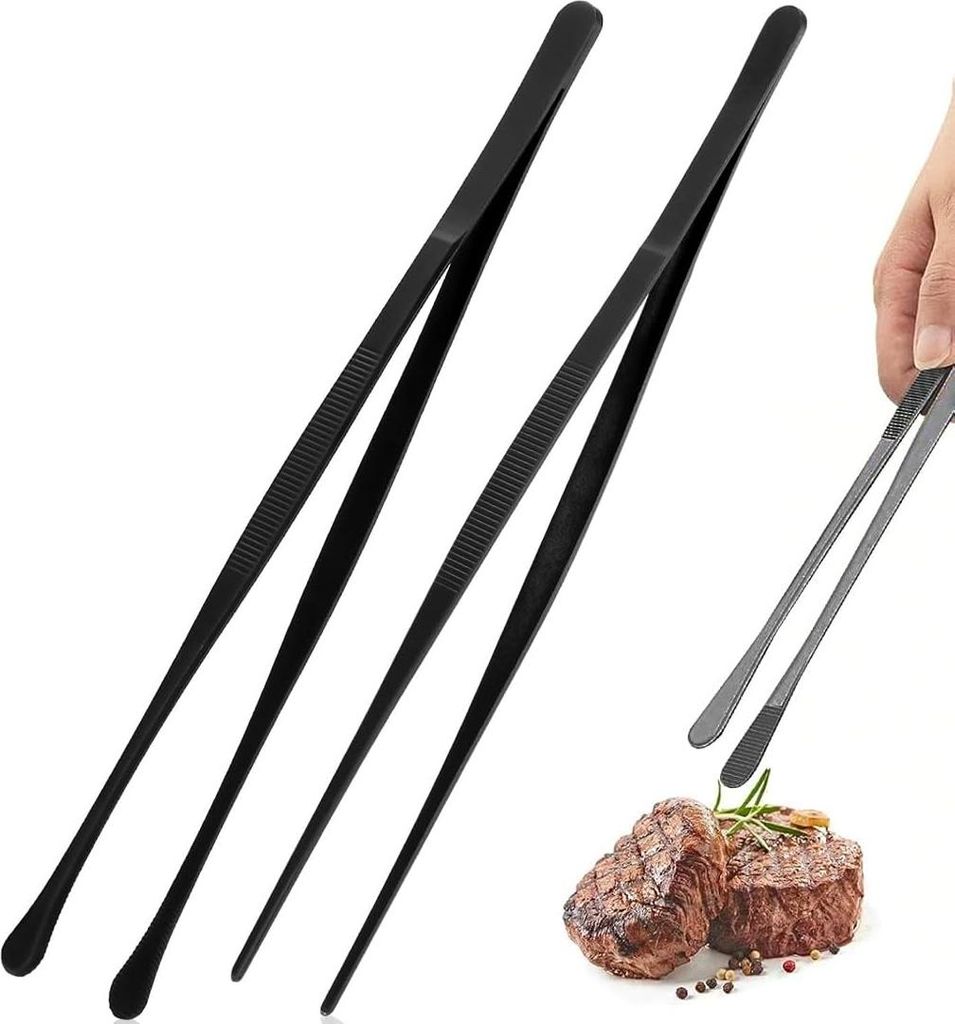 Gekartelte Küchentangen - multifunktional - 2 Stück - schwarz - rostfreies Stahl - 25 cm