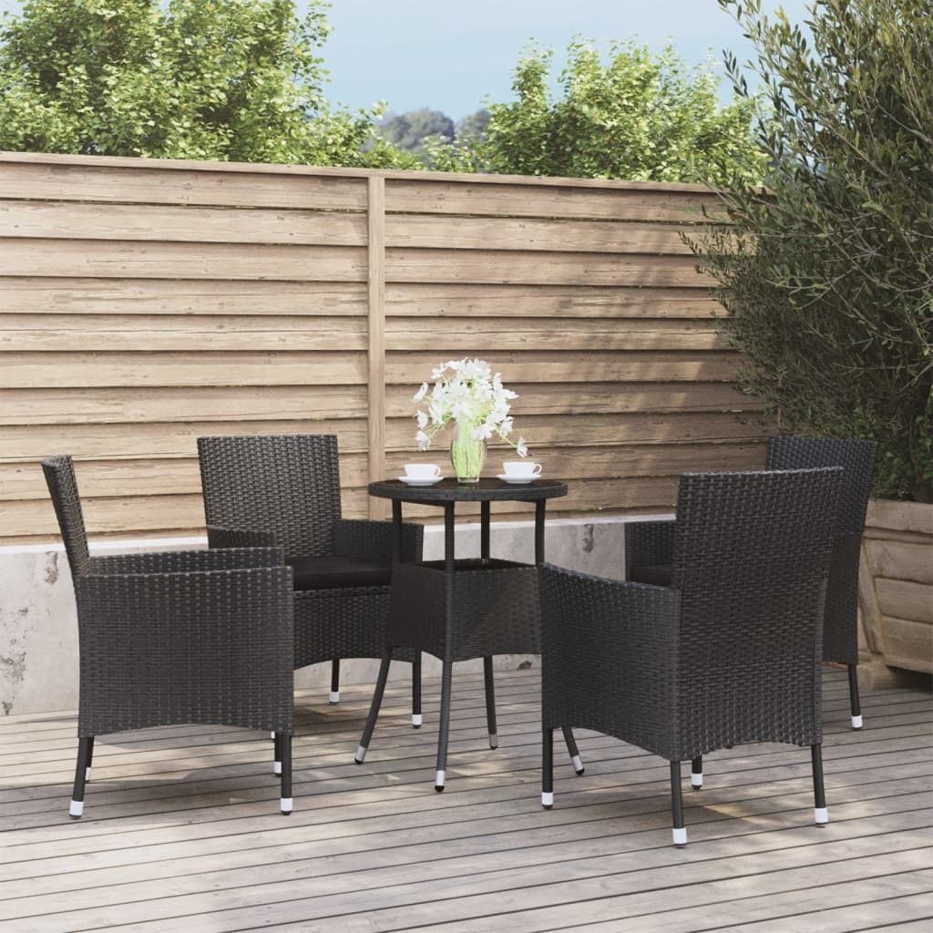 "Rabatt" 5-tlg. Garten-Bistro-Set - mit tishe & Stuhl - mit Kissen Schwarz Poly Rattan - Lounge-Dining set CC8090