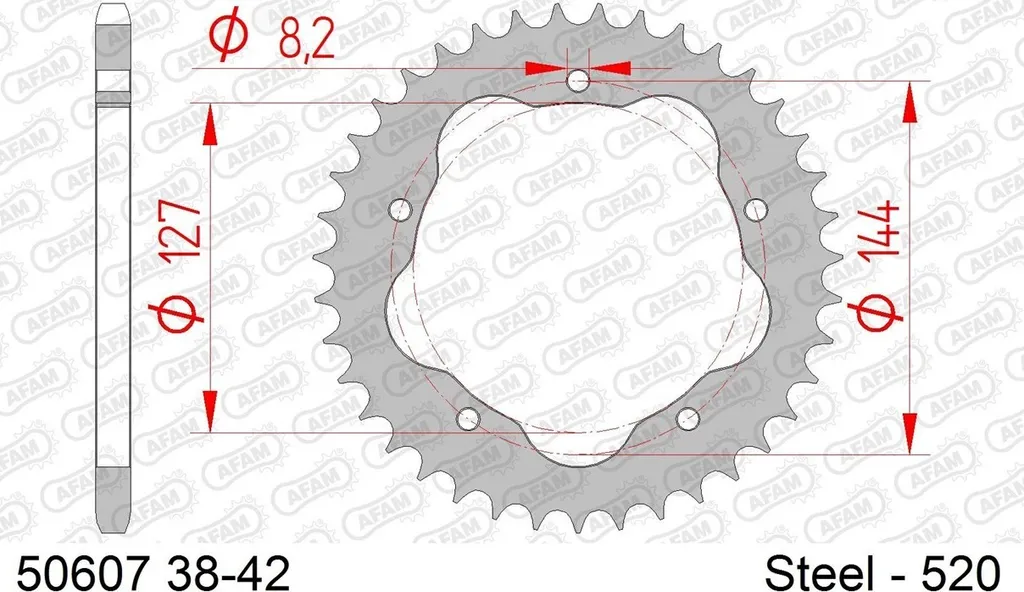 Pignon Arrière AFAM 38 Dents Pas 520 pour Remplacement Kit Chaîne