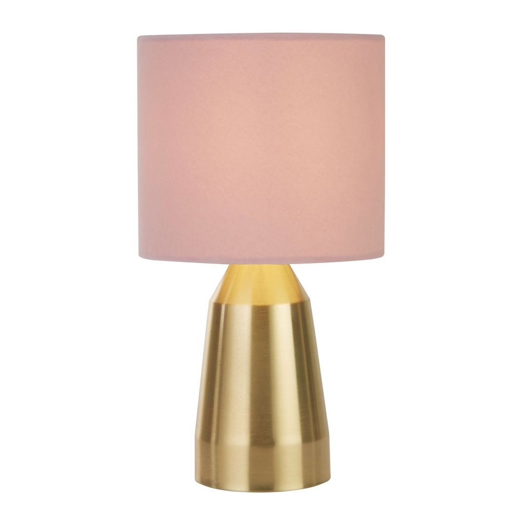 Tischlampe Metall Stoff E14 rund D: 18 cm 33 cm hoch in Gold Rosa Modern Nachttischlampe