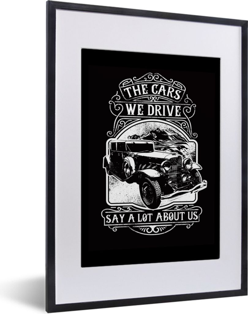 MuchoWow MuchoWow Gerahmtes Poster Mancave - Auto - Retro - Zitat 30x40 cm - Poster mit zchwarzem Bilderrahmen - Wandposter Schlafzimmer