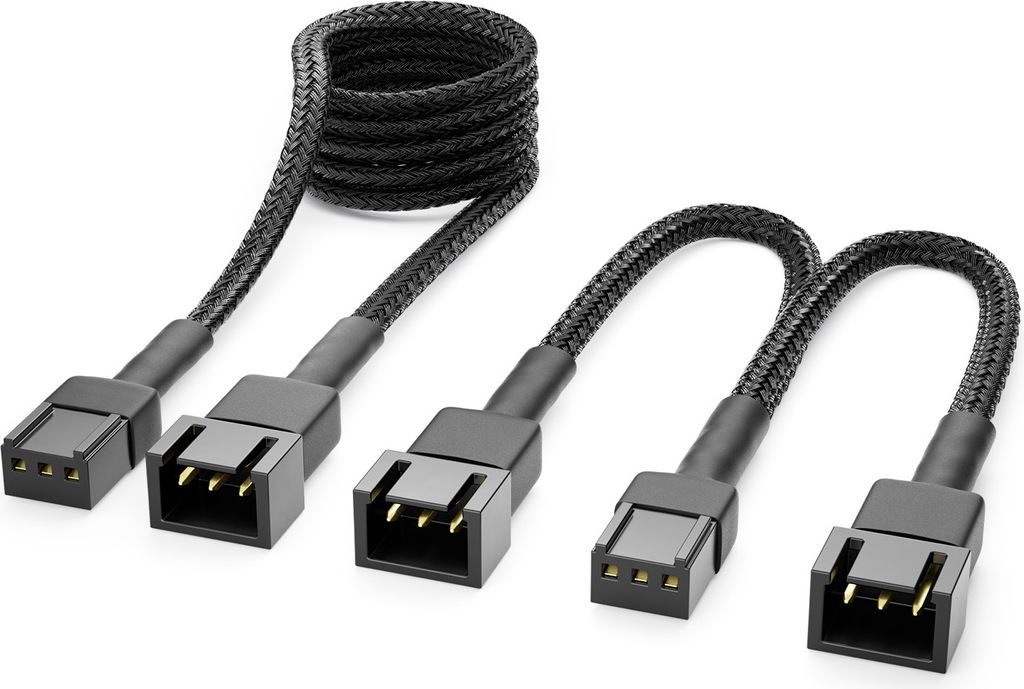 deleyCON 3-Pin Lüfter Kabel Set Verlängerungskabel - 90 cm Verlängerungskabel + 15 cm Y-Kabel Nylonkabel Plug & Play für PC Computer Workstatio...