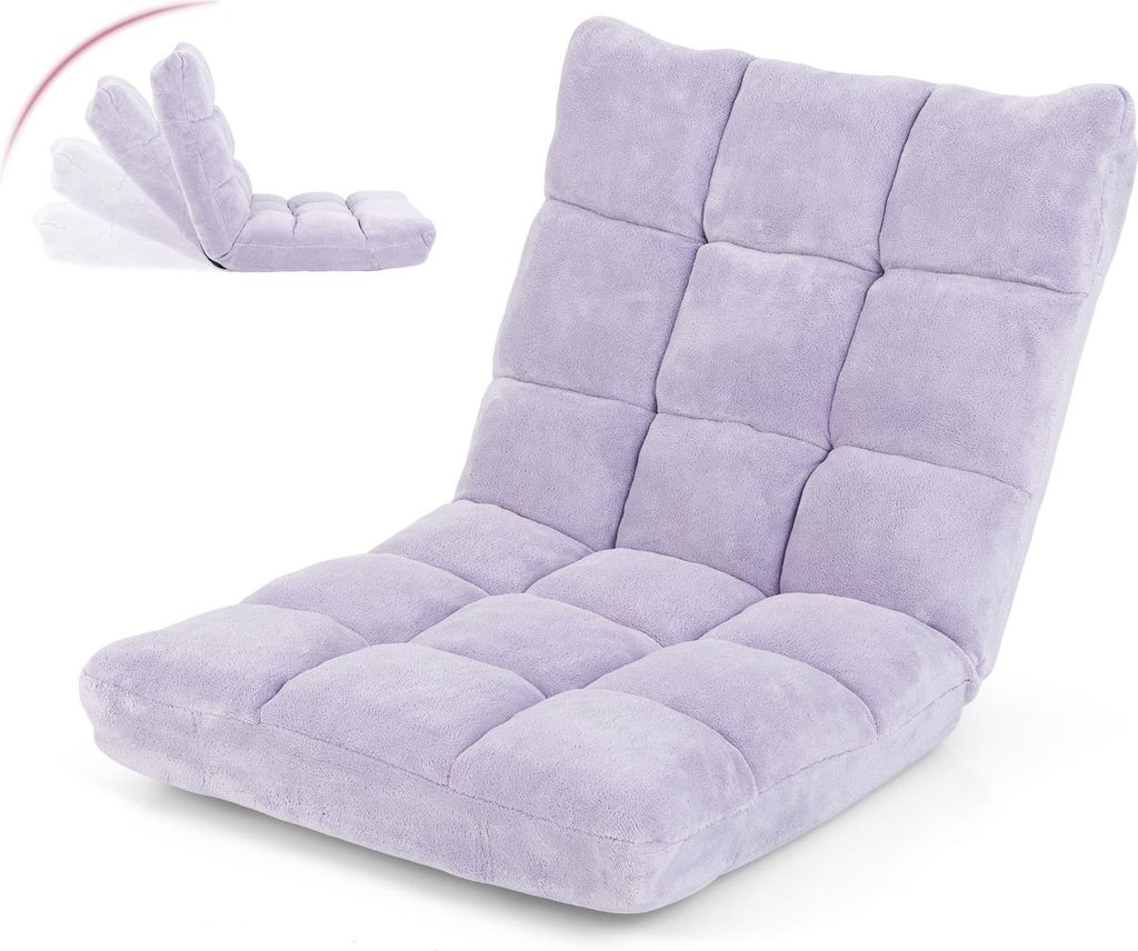 COSTWAY Bodenstuhl mit Verstellbarer Rückenlehne, Bodensessel gepolstert, Bodenkissen faltbar, Meditationsstuhl, Relaxsessel, Thaikissen, Helllila