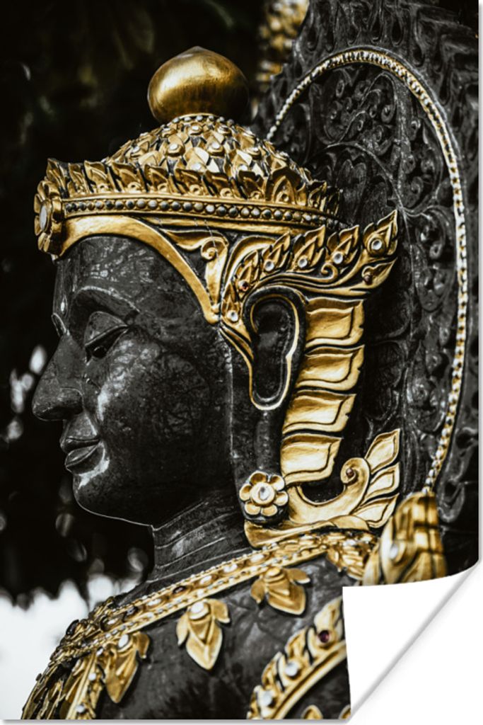 MuchoWow Poster Buddha - Gesicht - Gold 80x120 cm - Papierdruck