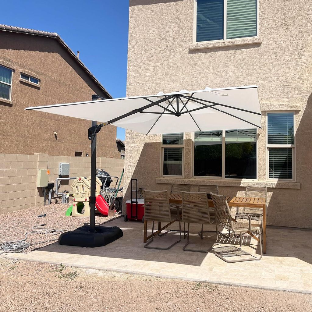 PURPLE LEAF Sonnenschirm 270 x 350 cm, Ampelschirm Groß, Rechteckig Gartenschirm mit Kurbel, Gestell Aluminium, UV-beständig, 360° Rotation, Weiß