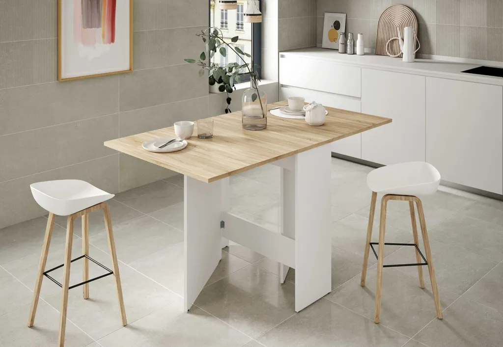CALICOSY Table pliable H78 cm Fly - Console d'appoint bois et blanc - 10