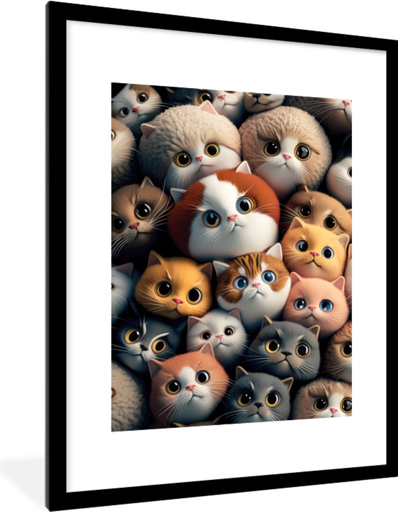 MuchoWow® Gerahmtes Poster Katze - Design - Braun - Grau - Produktbild 