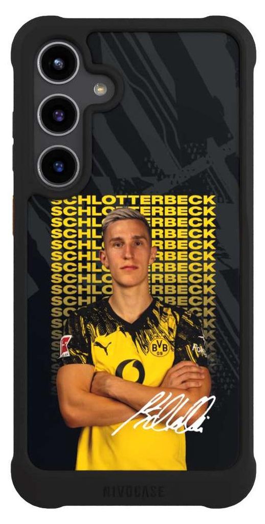 NIVOCASE Hülle für Samsung Galaxy S24+ Stoßfeste Handyhülle NIVOmax Case Schwarz BVB Borussia Dortmund Nico Schlotterbeck