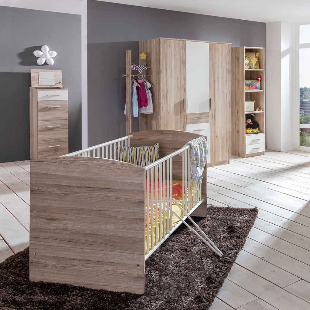 Babyzimmer komplett Set JOHANNESBURG-43 in Eiche Nb. mit weiß