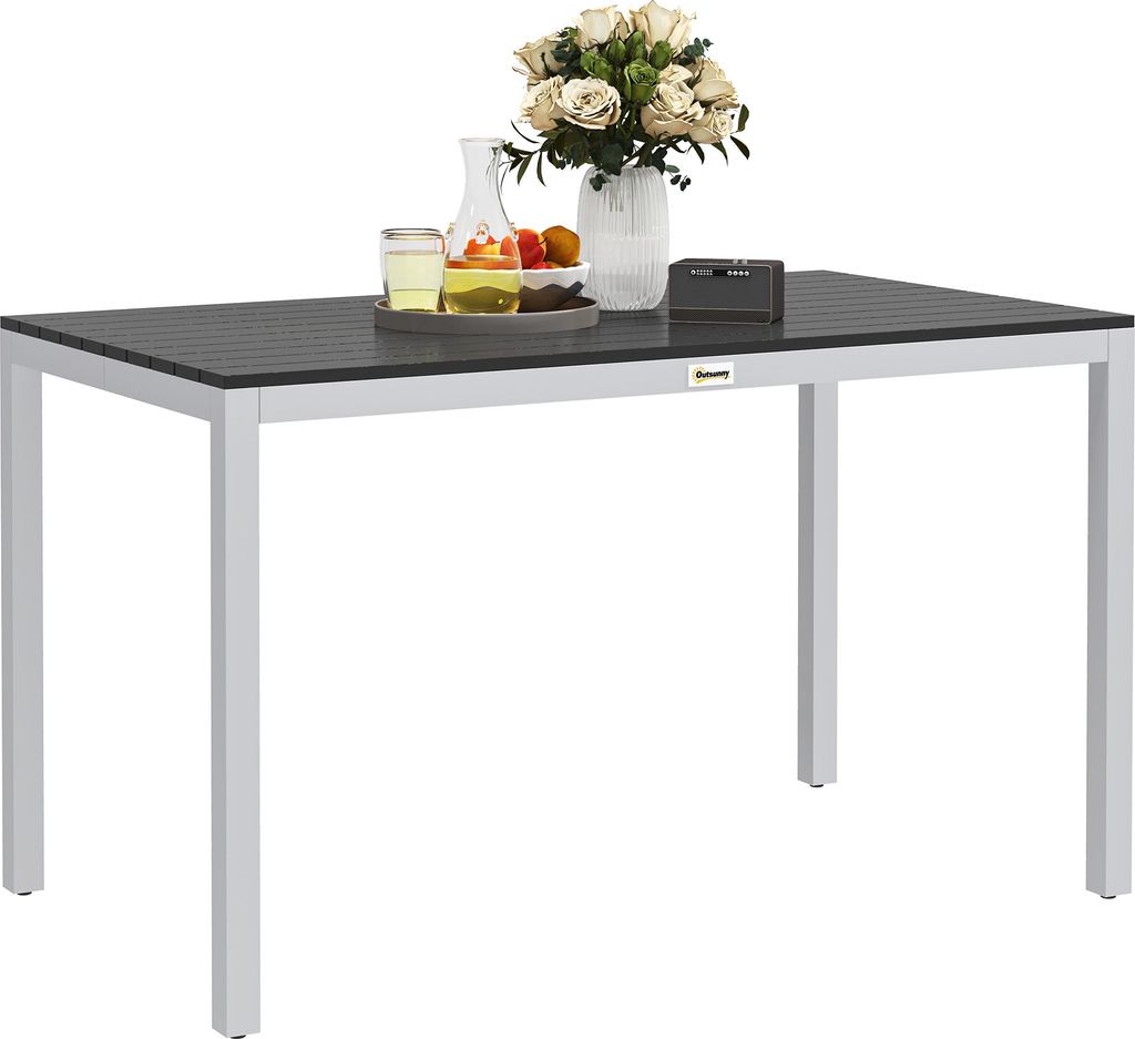 Gartentisch Aluminium 120x70 cm Wetterfest Balkontisch mit Holzoptik. fš¹r 4-6 Personen Schwarz