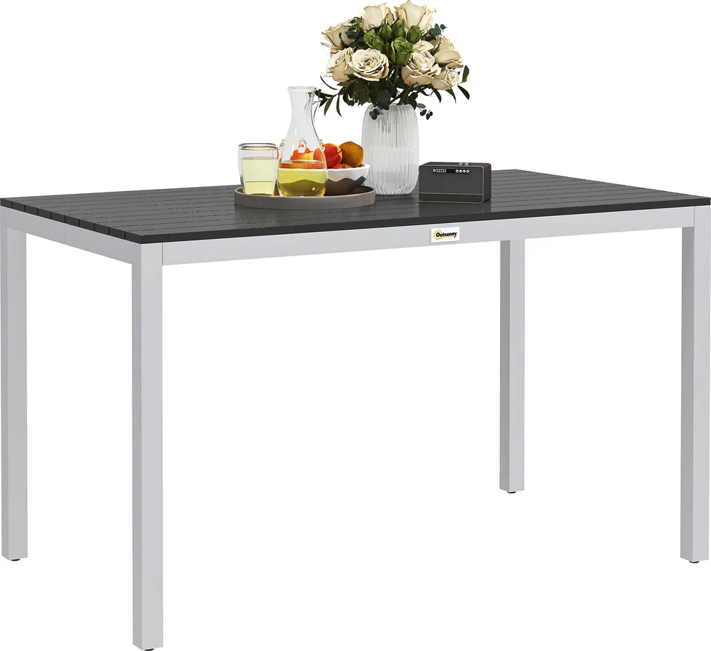 Table à manger de jardin rectangulaire en alu noir pour patio et terrasse
