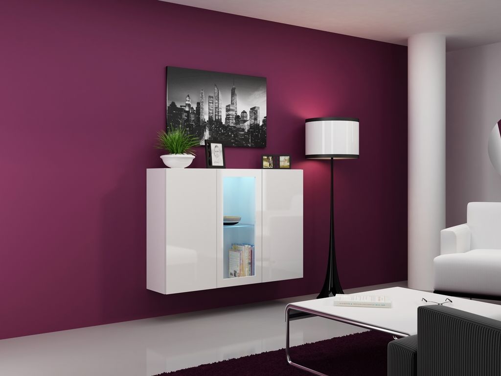 Sideboard Kommode VIGO VG7A weiß hochglanz mit Glastür 120cm