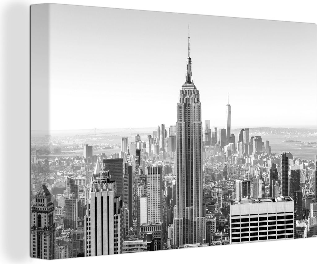 OneMillionCanvasses - Leinwandbilder - 140x90 cm, New Yorker Skyline mit dem Empire State Building - schwarz und weiß, Wandbilder Kunstdruck Wan...
