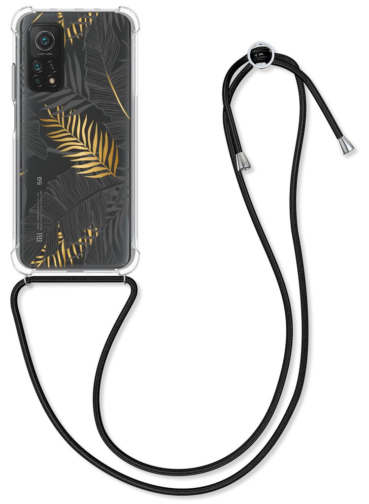 kwmobile Necklace Case kompatibel mit Xiaomi Mi 10T / Mi 10T Pro Hülle - Silikon Cover mit Handykette - Gold Grau Transparent Dschungel