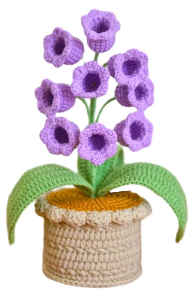 Maiglöckchen-Lampe, gehäkelte künstliche Blume, Nachtlicht, handgefertigte Topfpflanzen-Tischlampe für Frauen, Ehefrauen, Freundinnen, Geburtst...