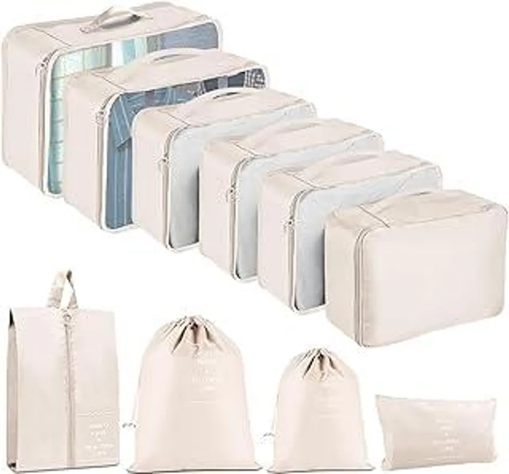 Set organizer per valigie, 10 cubi da viaggio per valigie Accessori da viaggio Set organizer per valigie Sacchetti per abiti Cubi da viaggio Organizer da viaggio per cosmetici Sacchetti da viaggio per valigie (beige)