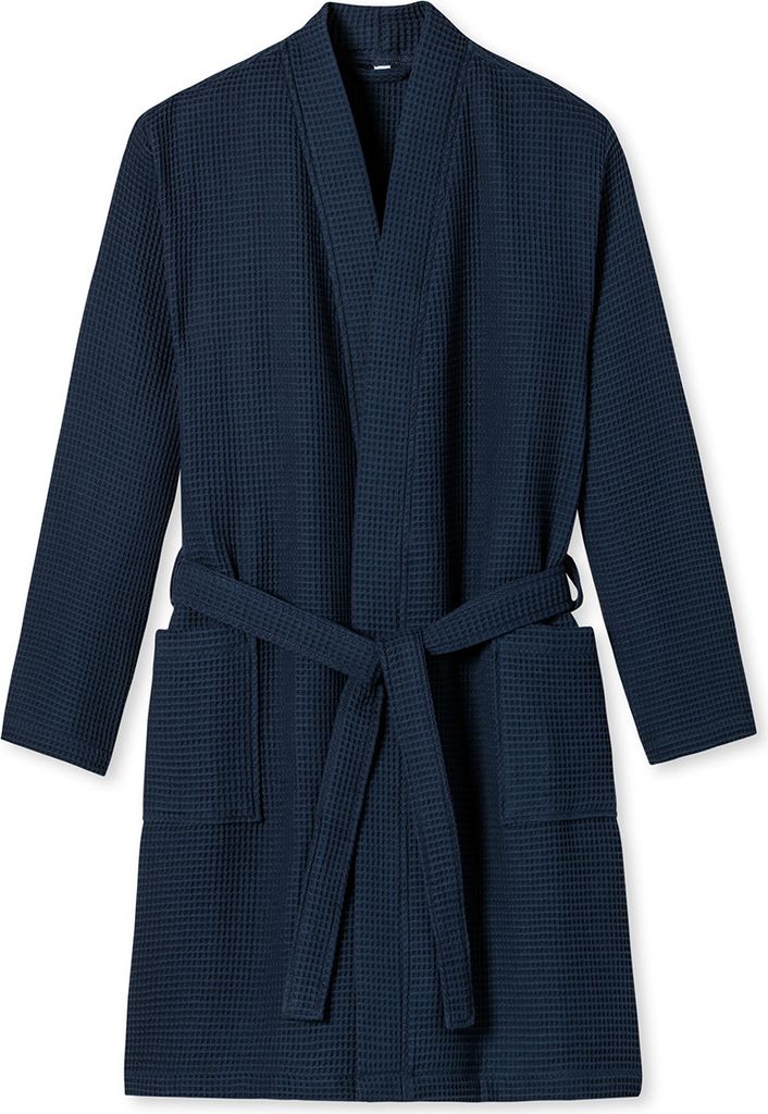 Schiesser Bademantel dunkelblau Waffelbaumwolle Essentials Produktbild 
