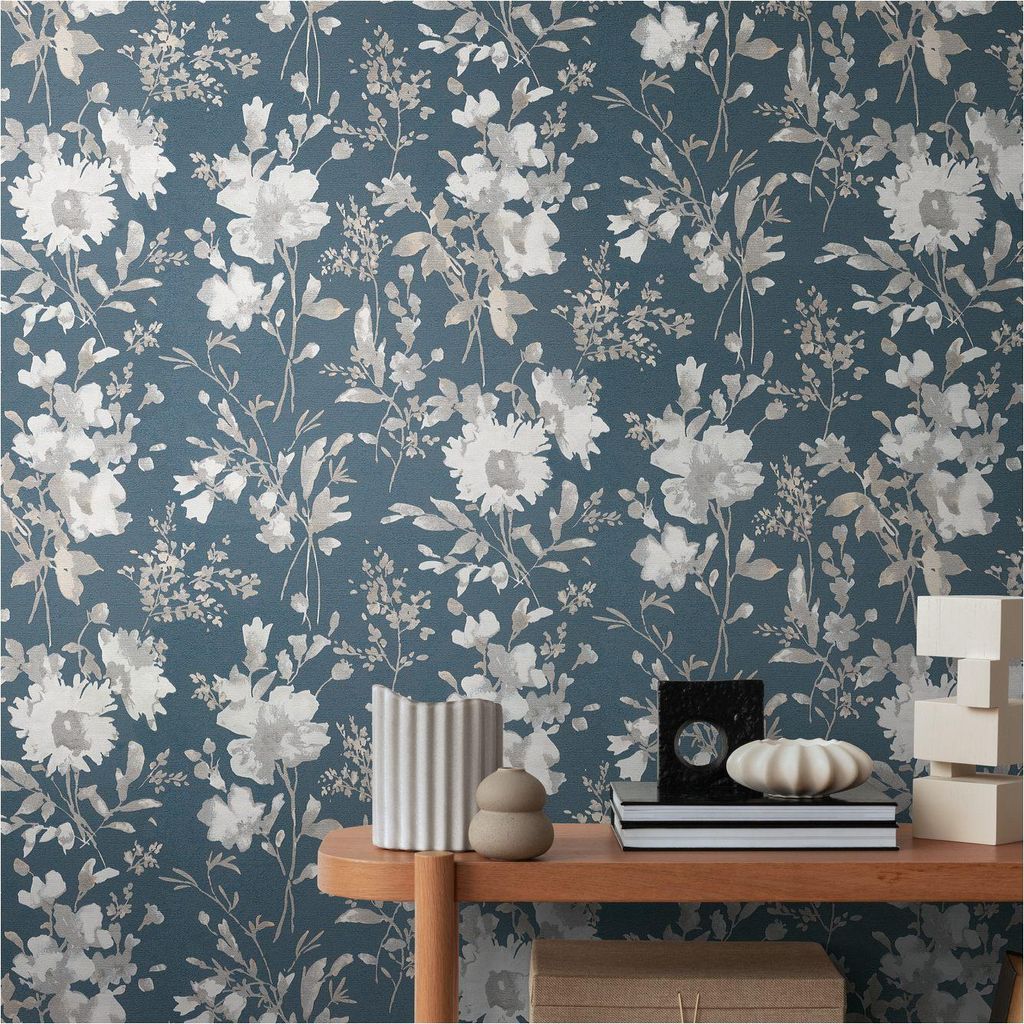 A.S. Creation Vliestapete 10.05 x 0.53 m Livingwalls Blumentapete Blau 790615 Floral CosmoLiving by Cosmopolitan