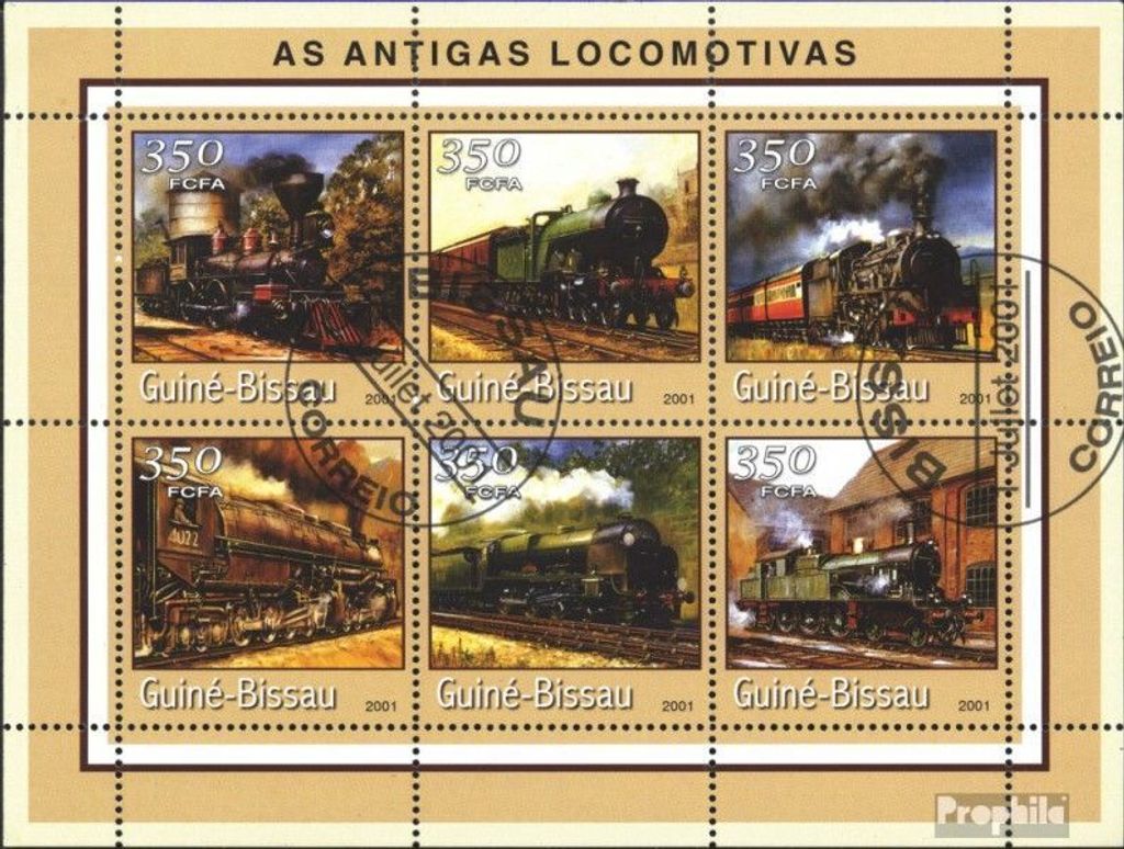 Briefmarken Guinea-Bissau 2001 Mi 1719-1724 Kleinbogen gestempelt Transport- und Verkehrsmittel
