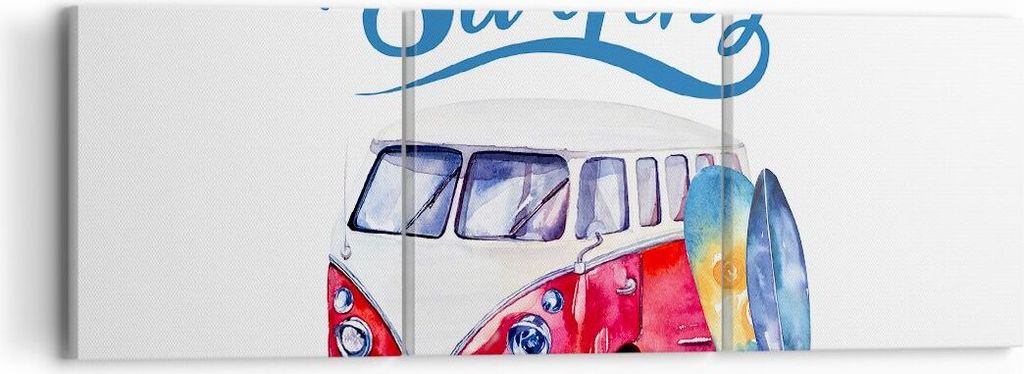Bild auf Leinwand - Leinwandbild - Aquarell Surfbrett Palme Bäume - 90x30cm - Wand Bild - Wanddeko - Leinwanddruck - Bilder - Kunstdruck - Wanddek...