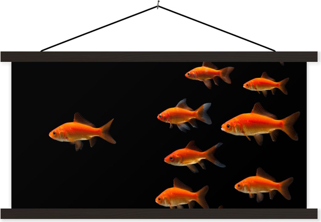 MuchoWow Textilposter Goldfisch - Tiere - Schwarz 90x45 cm mit schwarzem Rahmen - Klemmleisten