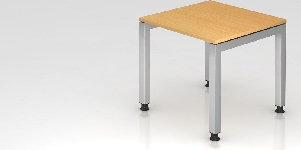 Schreibtisch Pejo | Buche | Silber Gestell | BxT 80x80cm | Arbeitshöhe 68-76cm | stufenlos höheneinstellbar | 4-Fuß-Gestell eckig | Rechteckform...