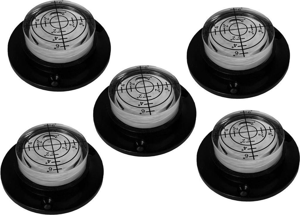 Set mit 5 runde Wasserwaagen mit Schraublöchern (schwarz)